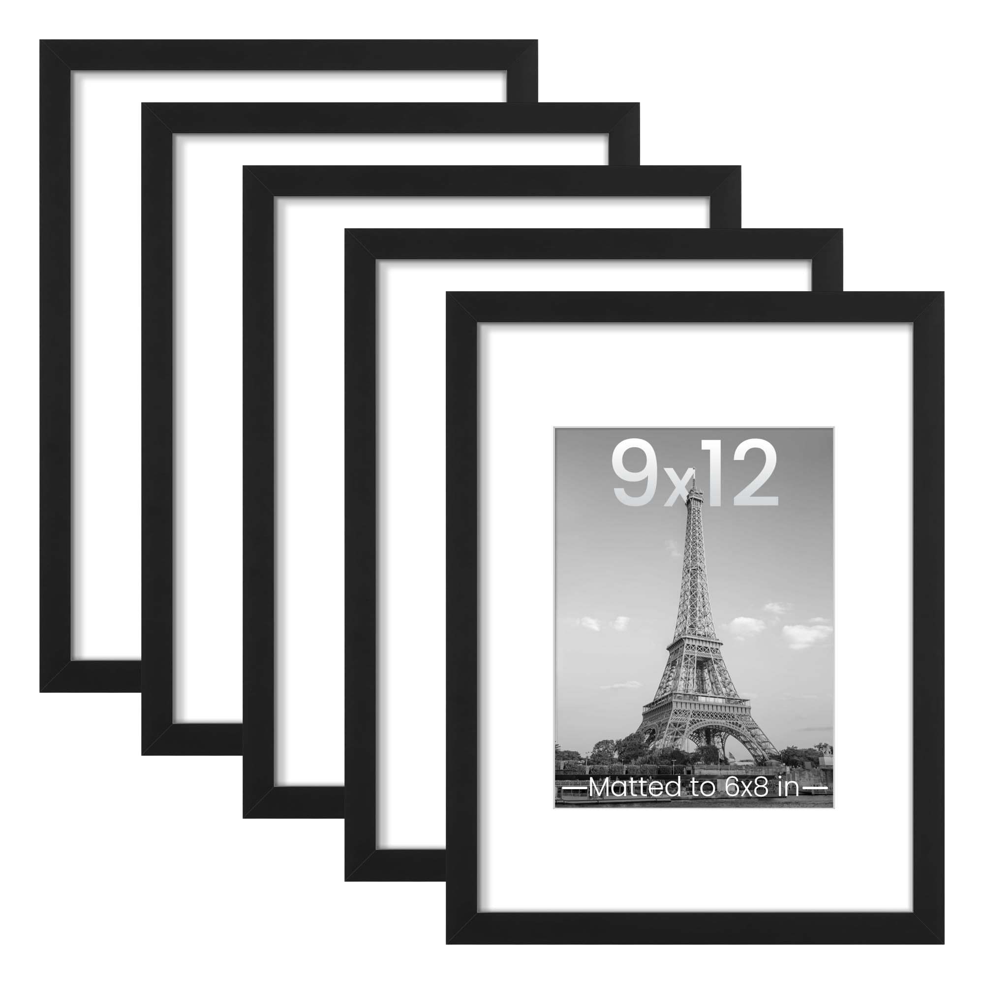 Upsimples 9x12 frame set of 5 with matless openings for wall display.