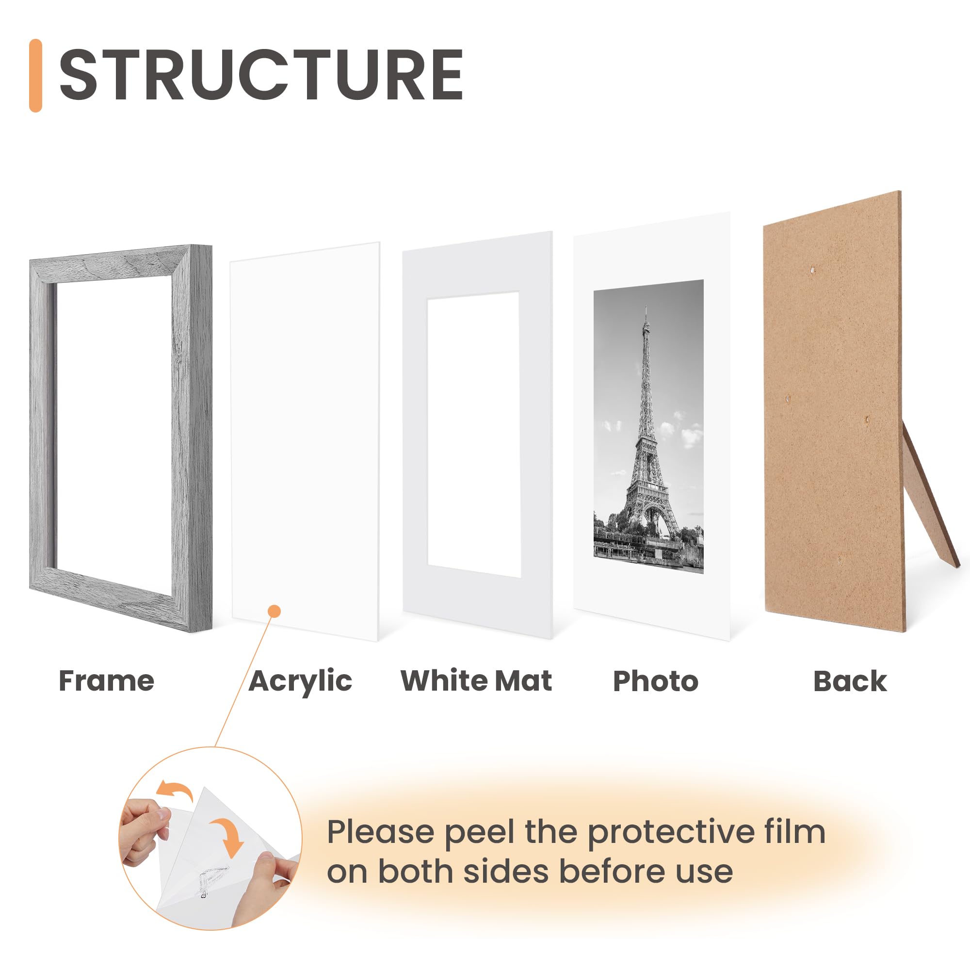 Upsimples frames feature a protective acrylic front to keep photos dust-free.