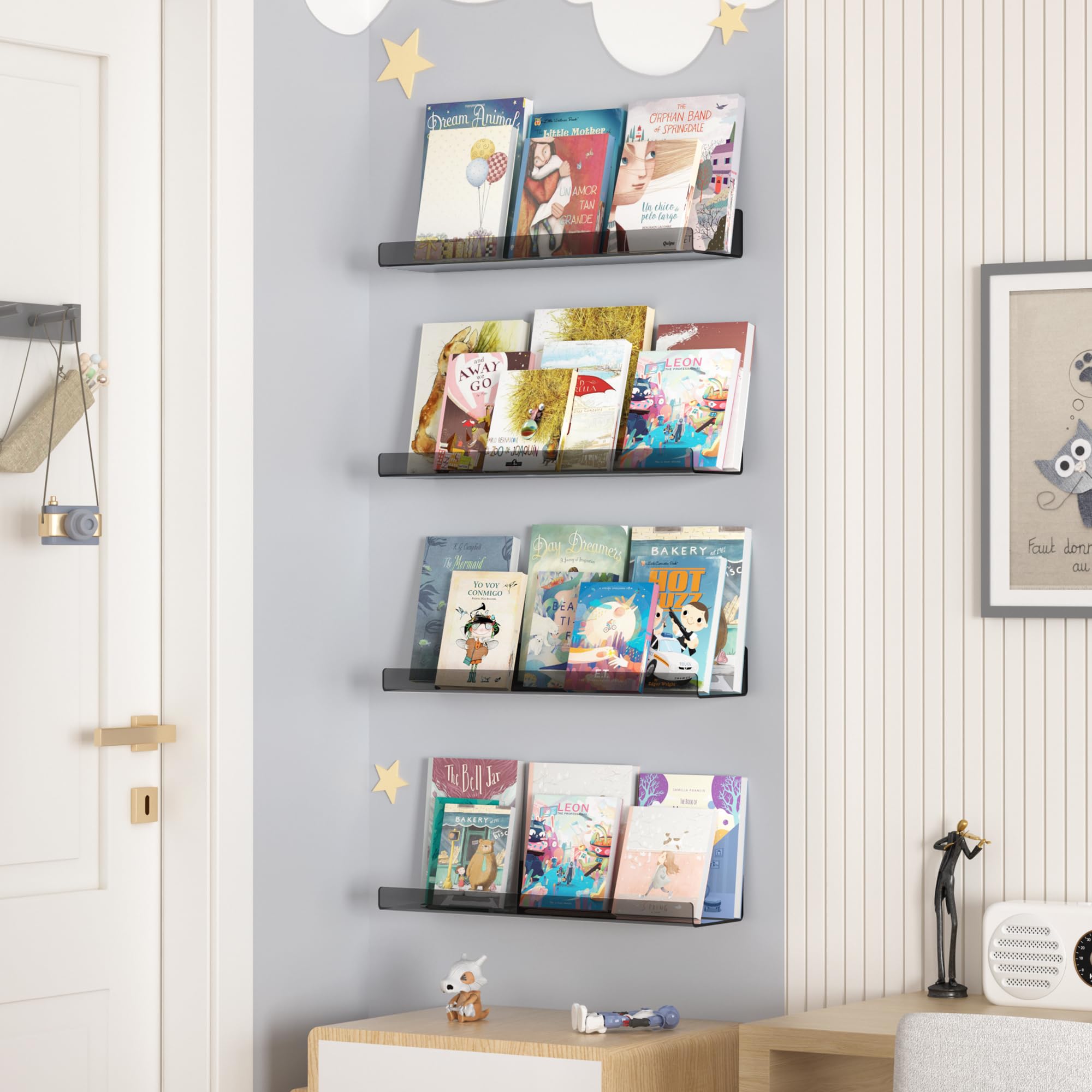 Upsimples four-pack wall-mounted shelves provide sturdy, subtle organization on any wall.