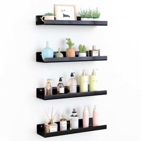 upsimples acrylic wall shelves in black, 15x4, four-pack for space-saving display
