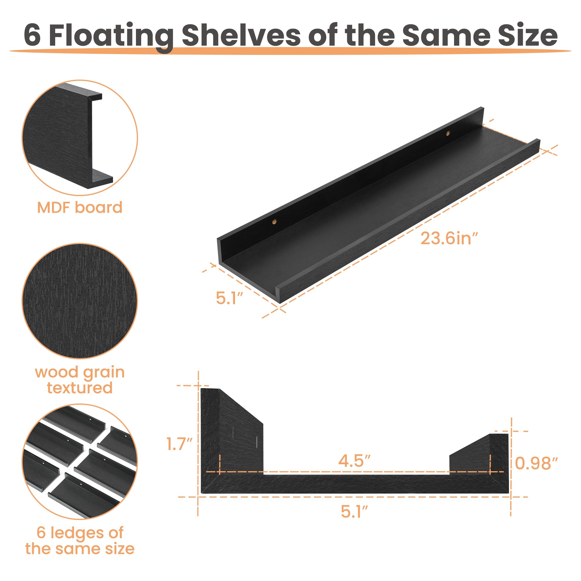 Upsimples bedroom and living room decor shelves in black elevate style and organization.