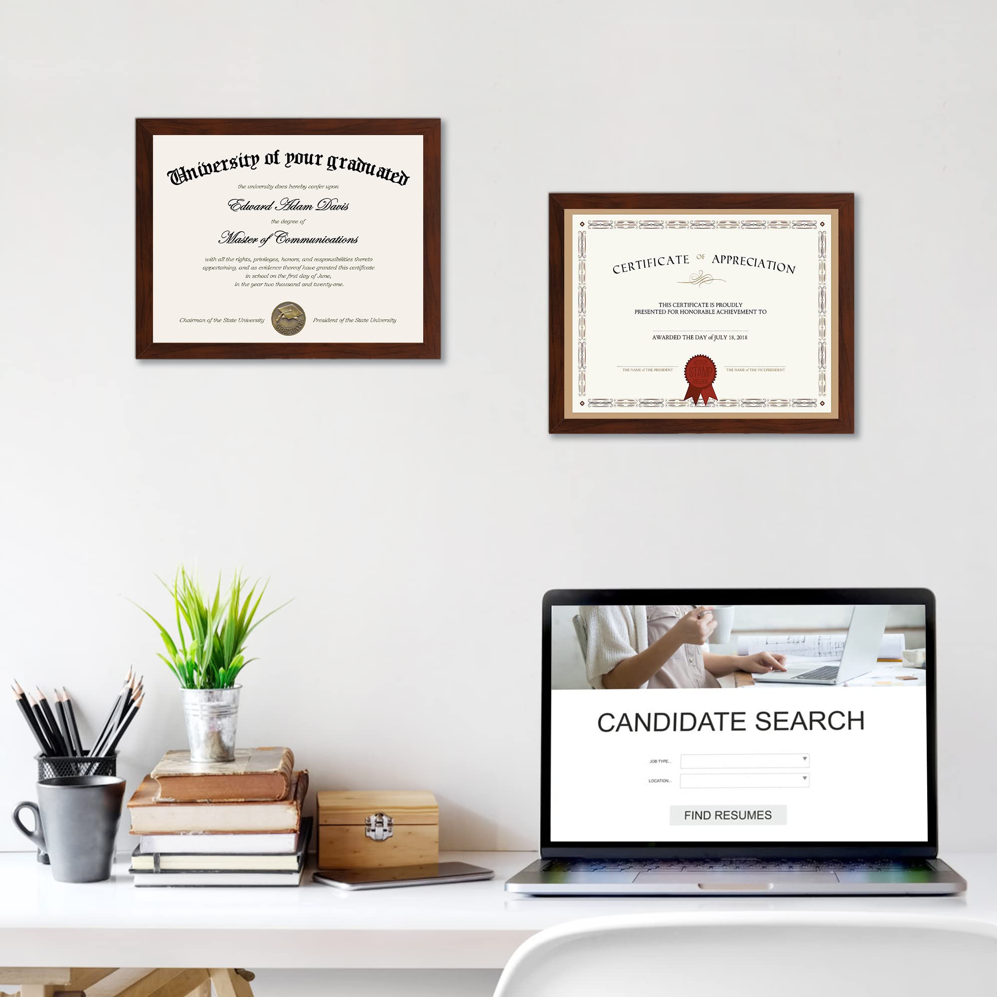 Upsimples certificate frame five-pack collection suitable for multiple certificates.