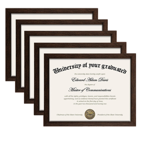 upsimples certificate frame brown 8.5x11 front view showing clear HD glass for diplomas