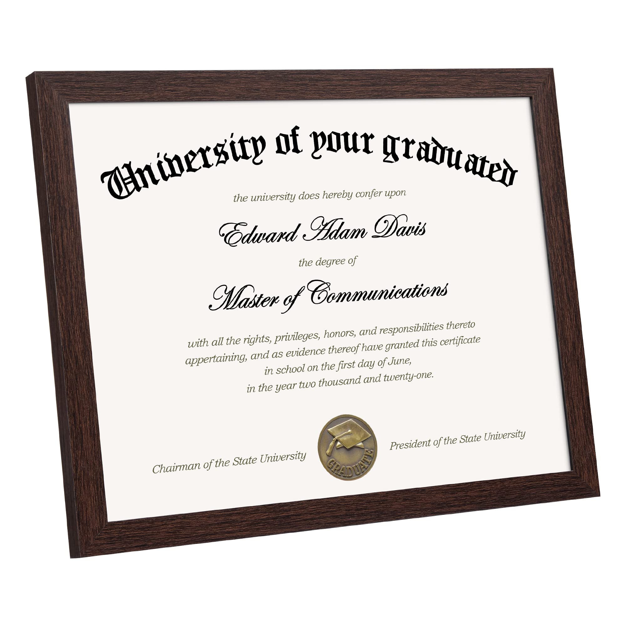 upsimples certificate frame brown 8.5x11 side view highlighting slim profile
