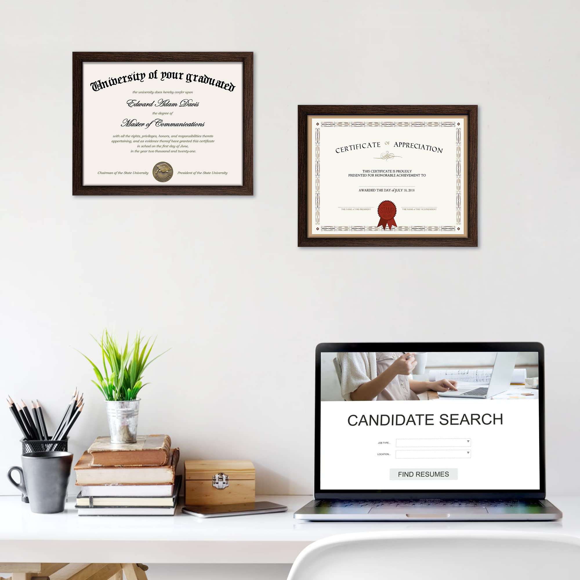 upsimples certificate frame brown 8.5x11 vertical and horizontal hanging options