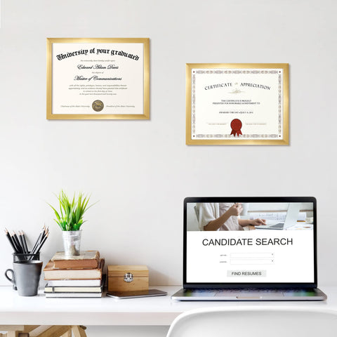upsimples gold 8.5x11 wall-hanging setup for diplomas