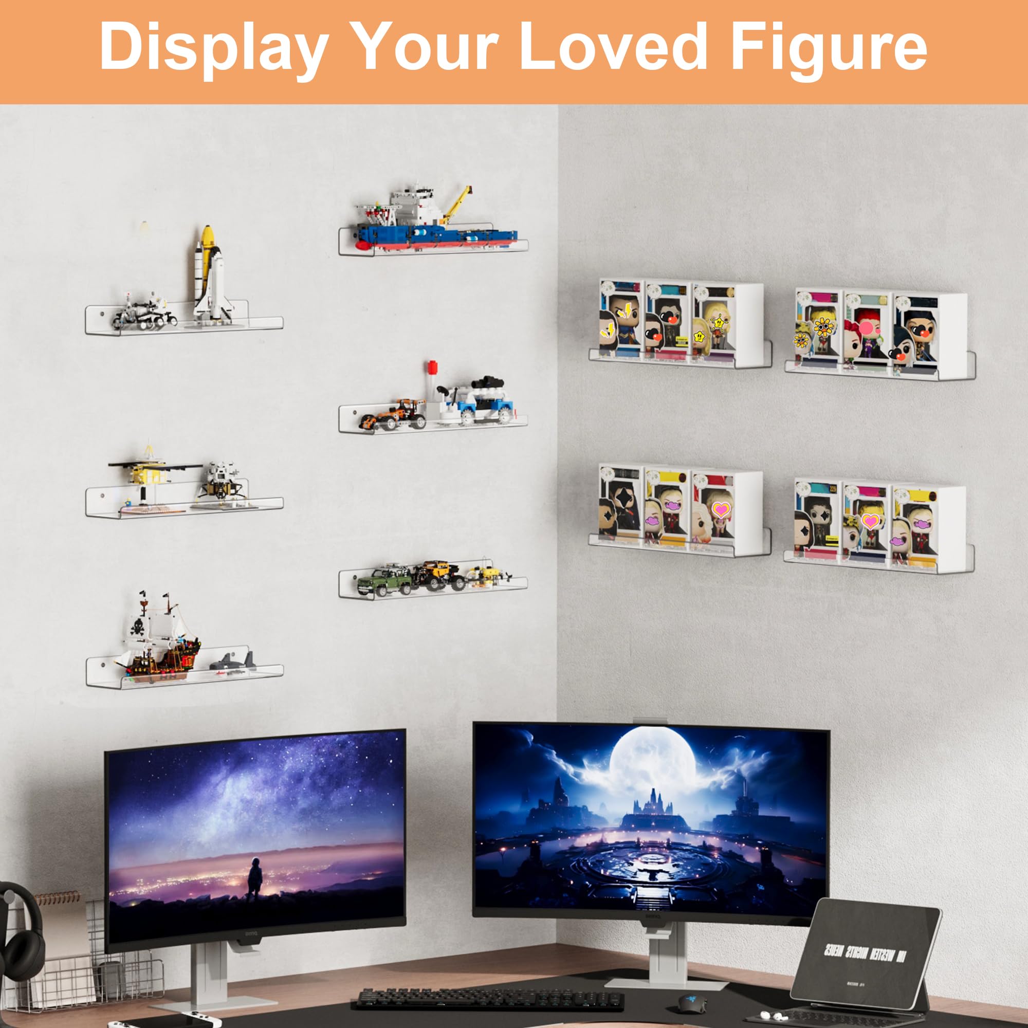 upsimples clear-front floating shelves with lip edge securely displaying items