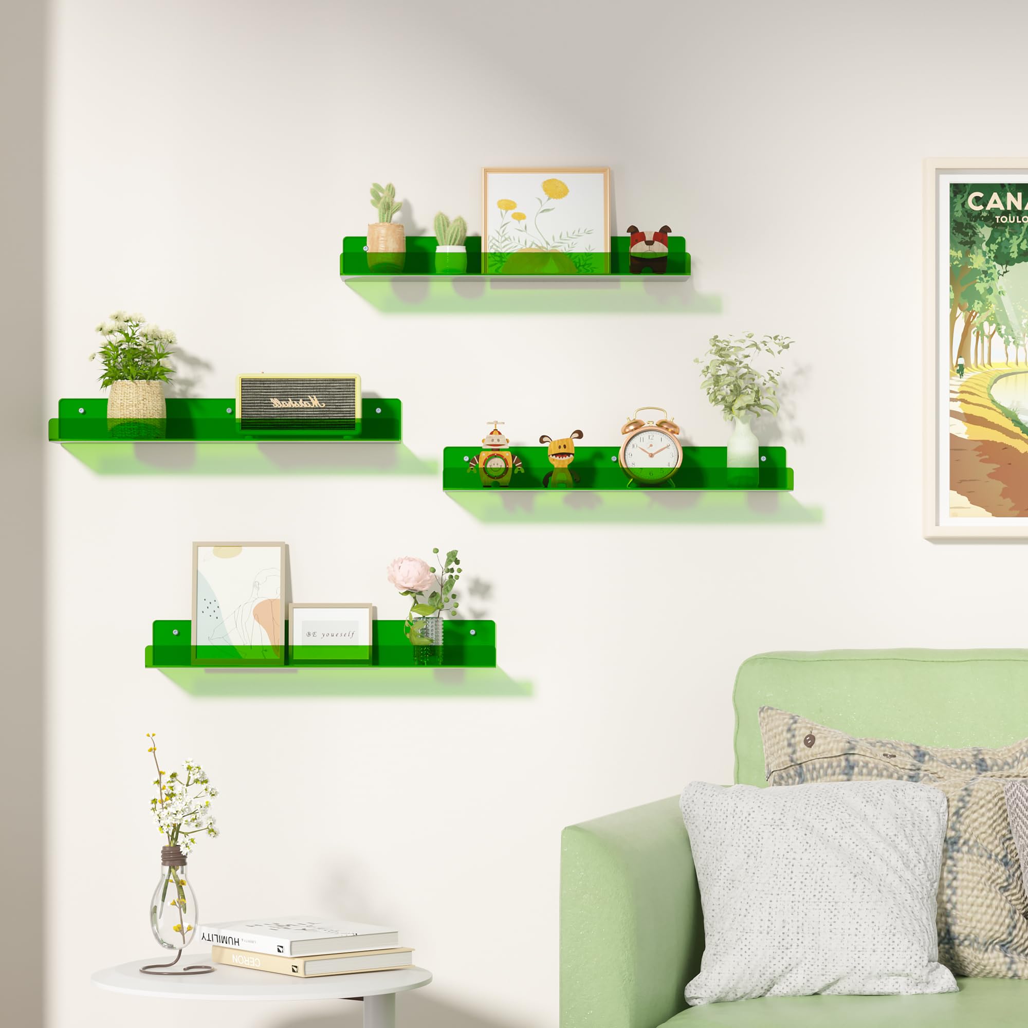 upsimples wall-mounted shelves side view, sturdy acrylic for secure display.