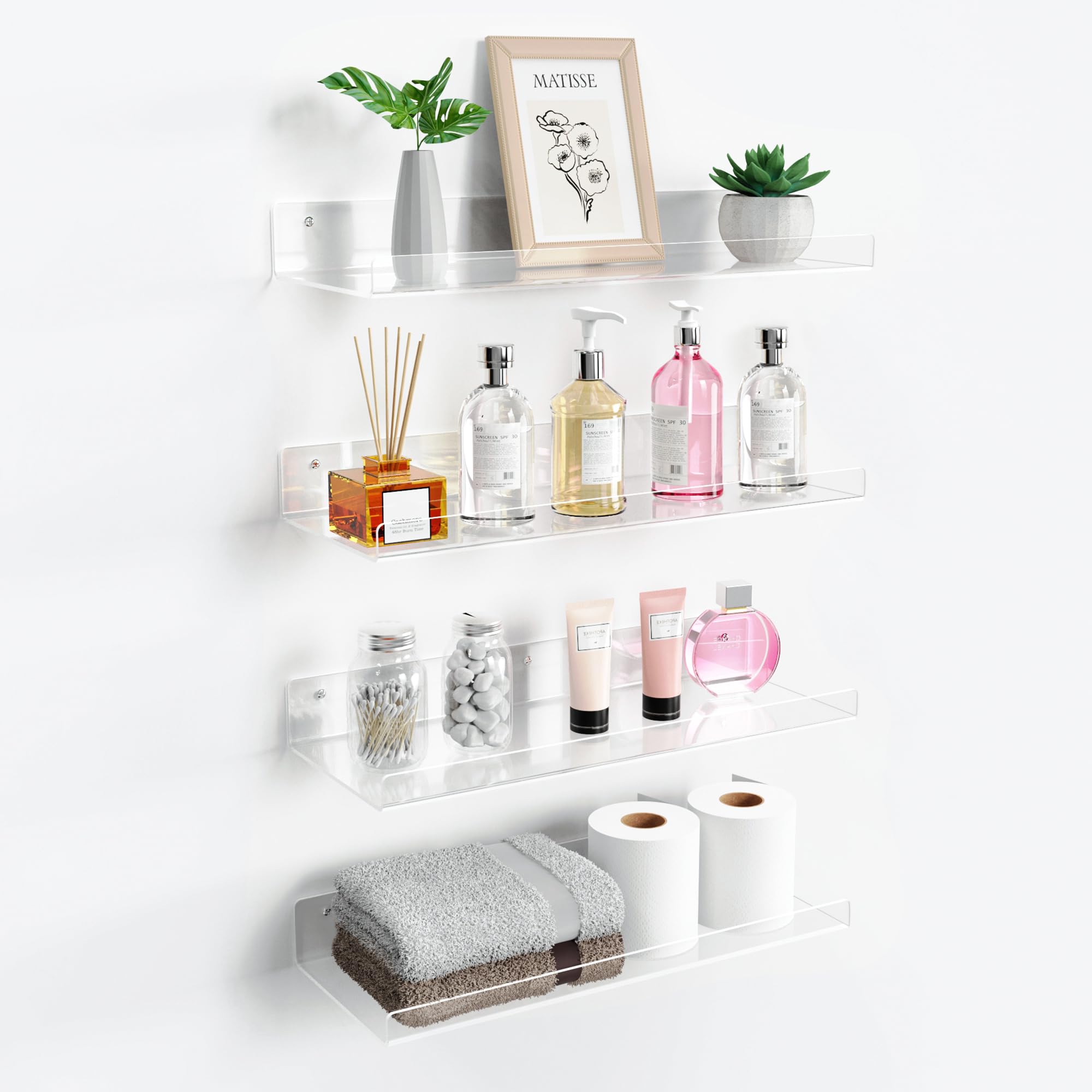 upsimples clear over-toilet shelves installed for neat storage