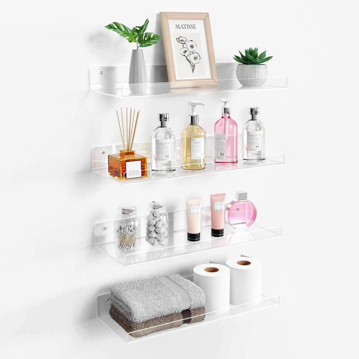 upsimples clear over-toilet shelves installed for neat storage