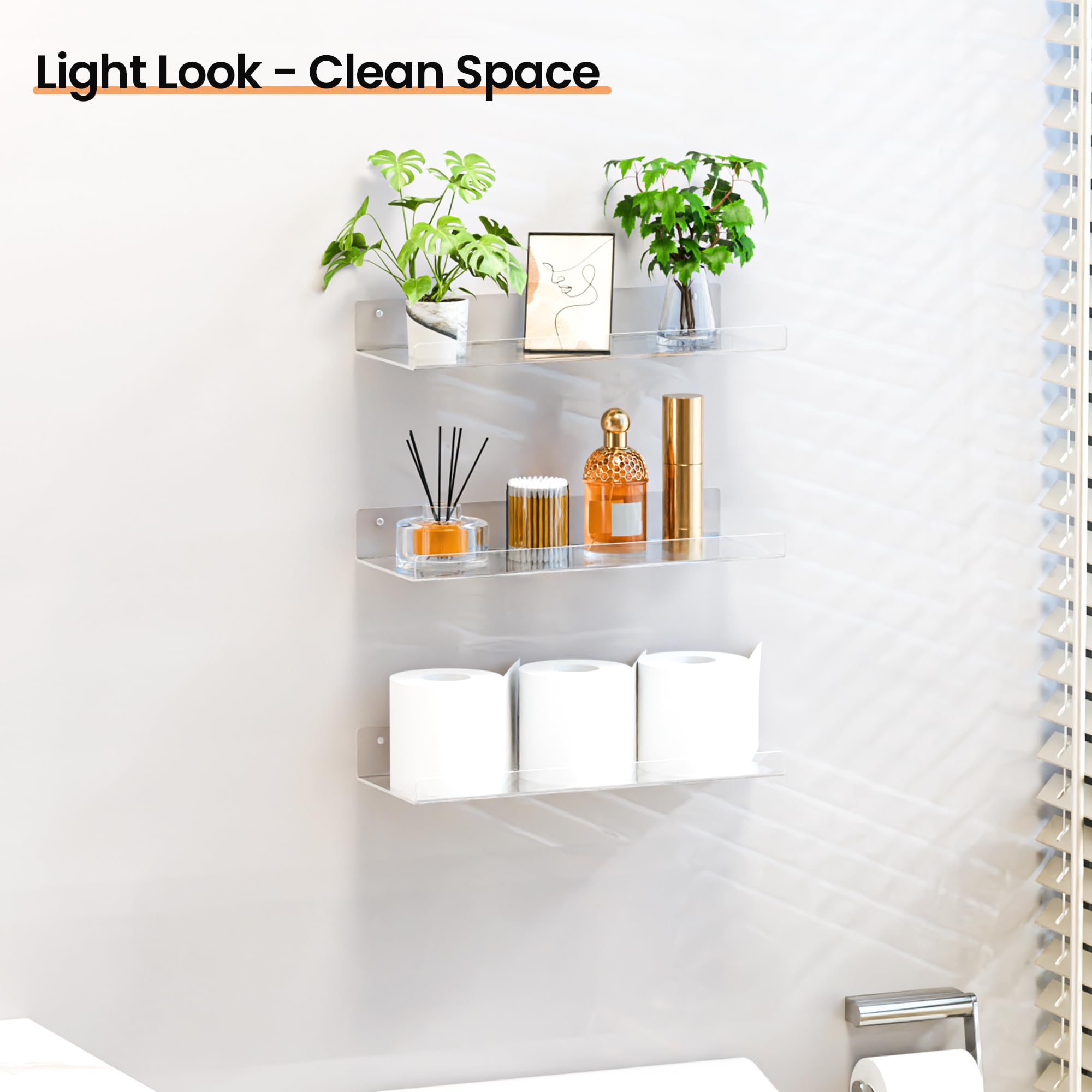 upsimples clear shelves hold towels, keeping the bath tidy