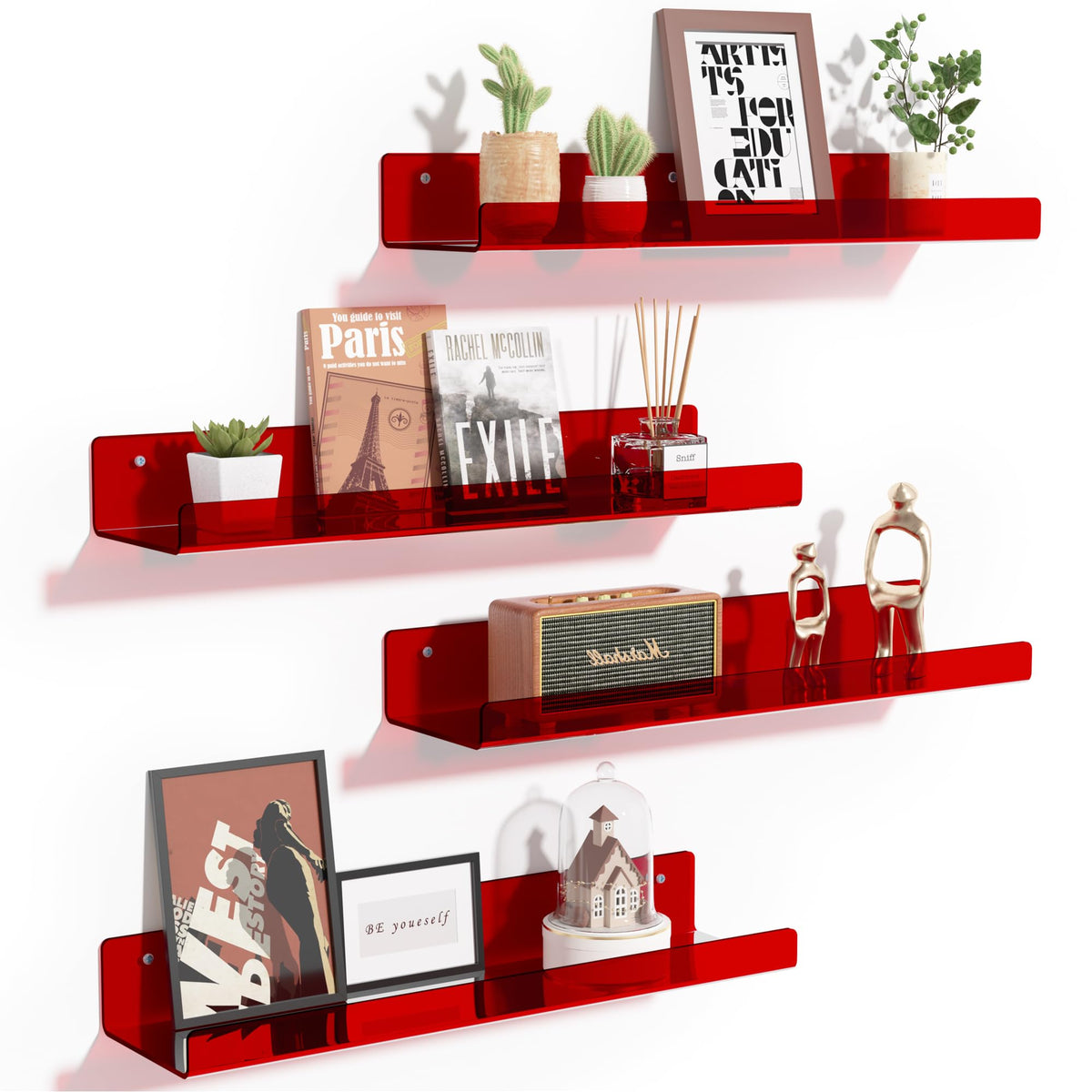Upsimples clear wall shelf display keeping items organized and visible.