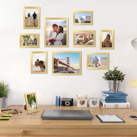 upsimples collage wall frame 4x6 in gold suits desktop or wall.