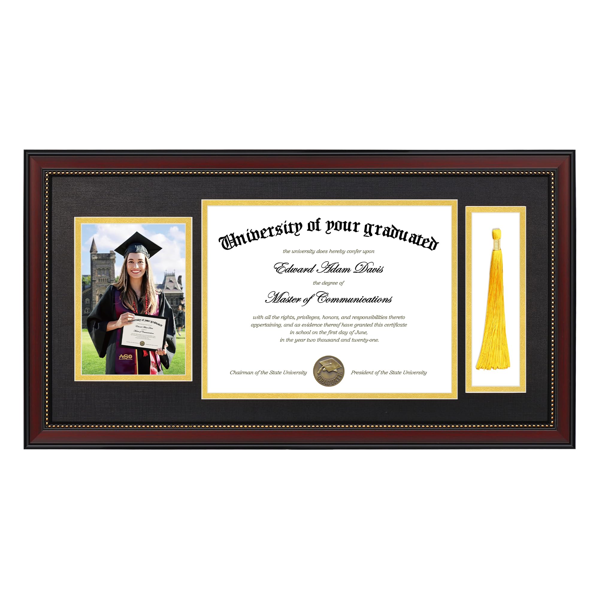 upsimples diploma frame mahogany with gold beads highlighting the certificate on display