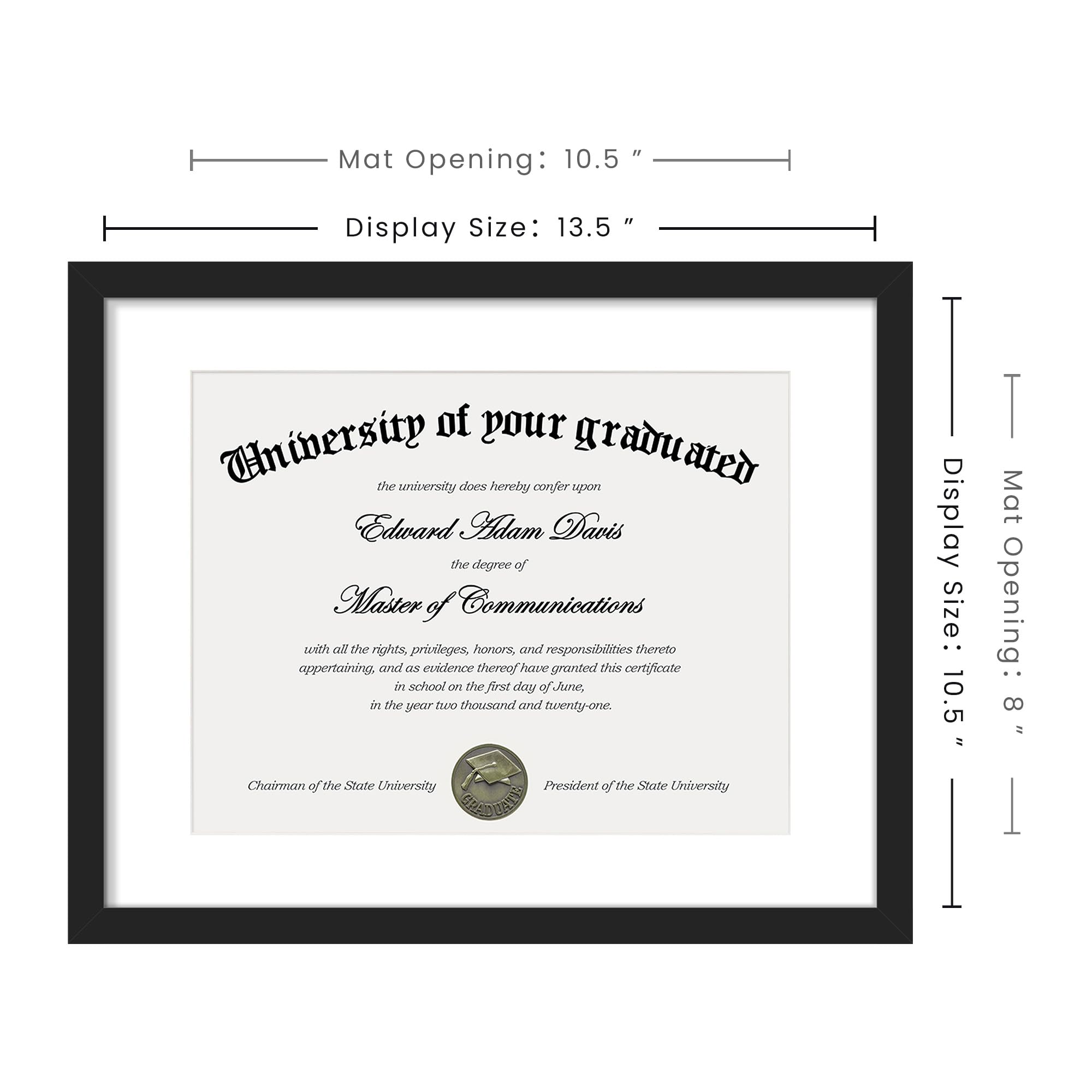Upsimples diploma frame shown mounted on wall and used on a desk