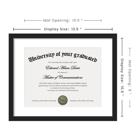 Upsimples diploma frame shown mounted on wall and used on a desk