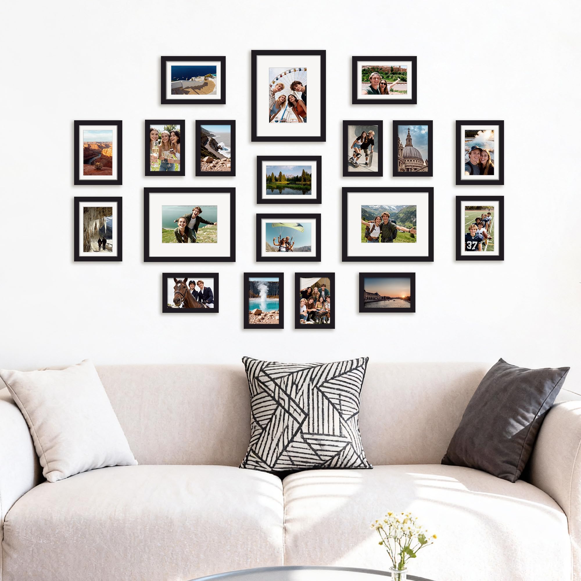 Upsimples durable wood frame with clear plastic cover protects photos.