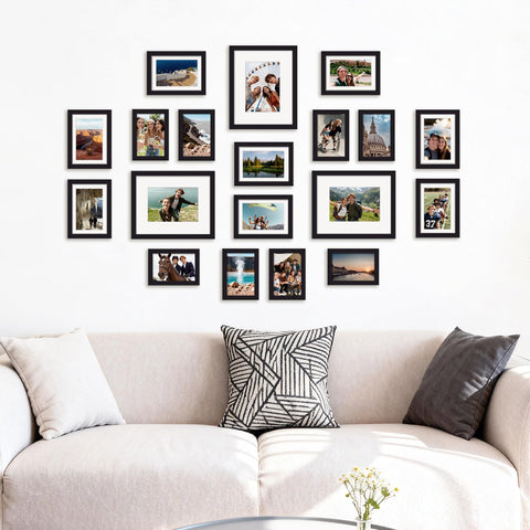 Upsimples durable wood frame with clear plastic cover protects photos.