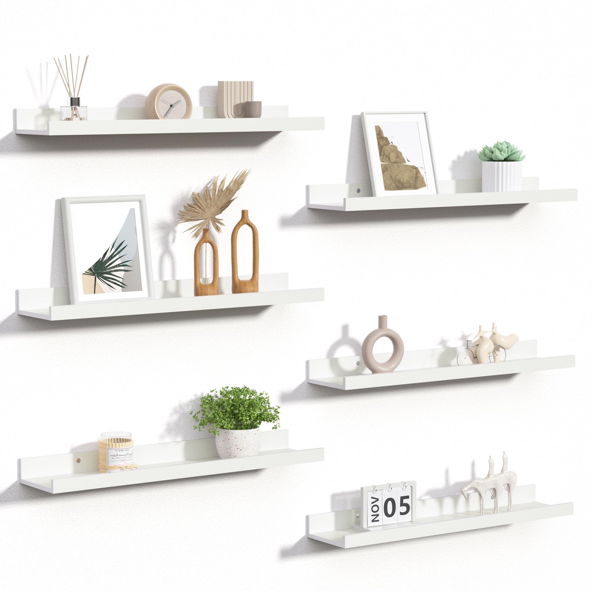 Upsimples floating shelves 6-pack front view in white for stylish storage