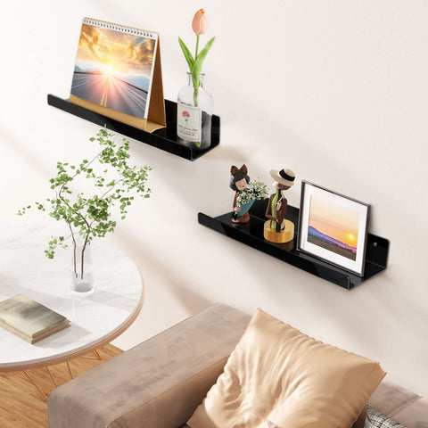 upsimples floating black shelves in front view for modern decor