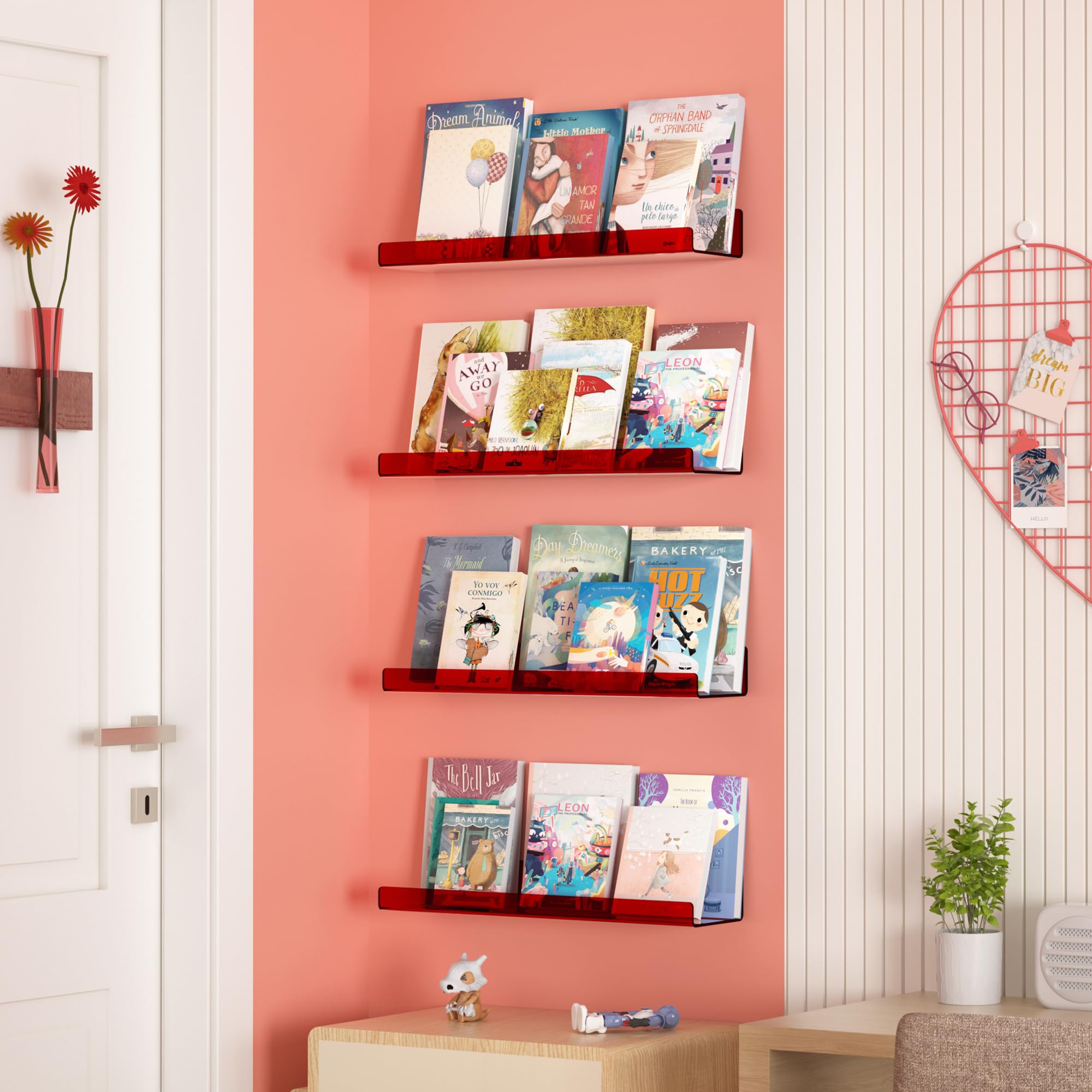Upsimples floating shelves add decorative storage in the living room.