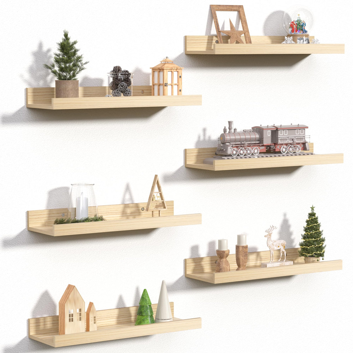 upsimples floating shelves set6 natural wood on wall for versatile display