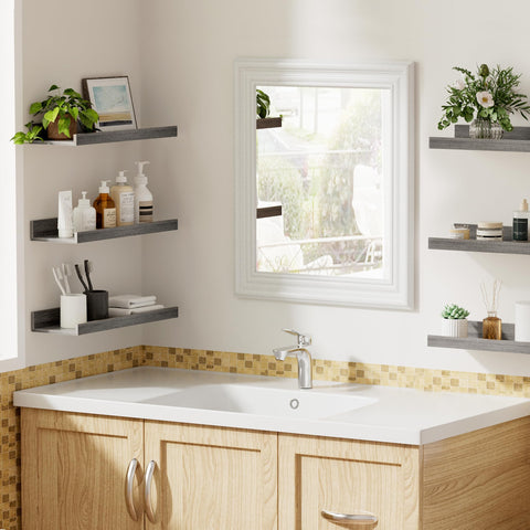 Bedroom wall storage reducing clutter with Upsimples shelves.