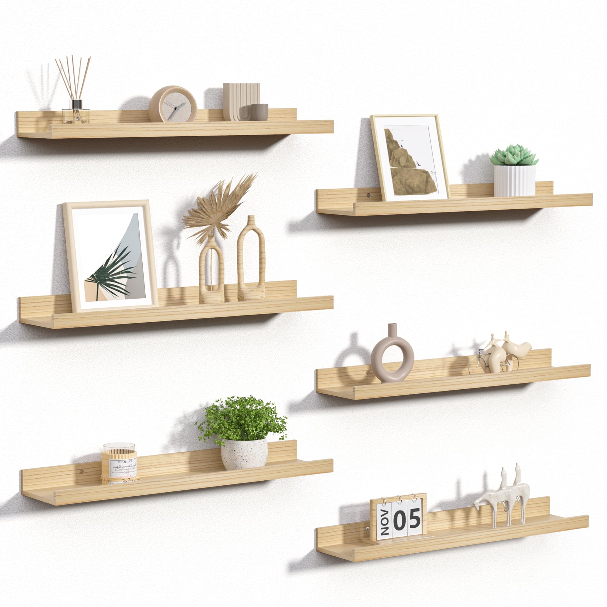Upsimples six-pack floating shelves arranged as a cohesive wall collection for organized decor.