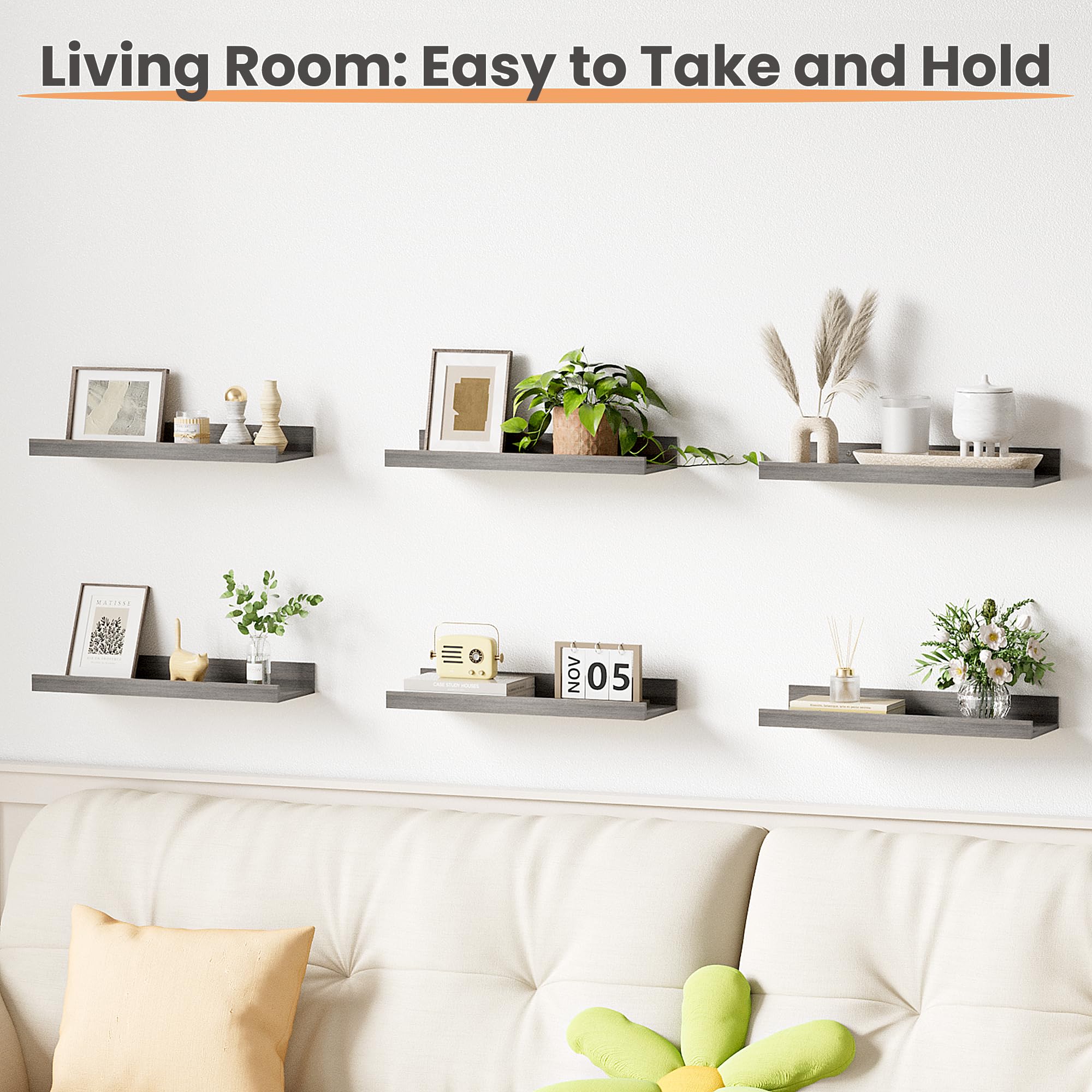 Living room display with plants and books on Upsimples shelves.