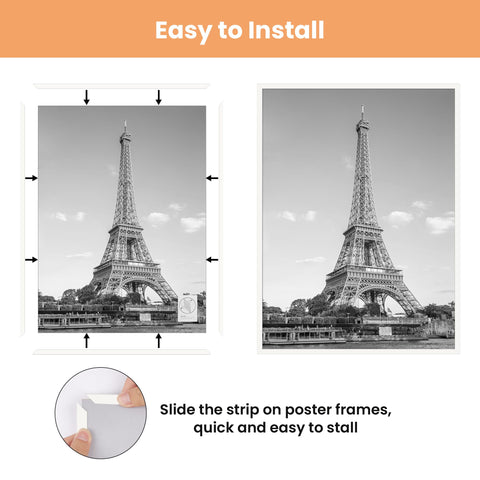 Upsimples frame back with two hangers for vertical or horizontal mounting.