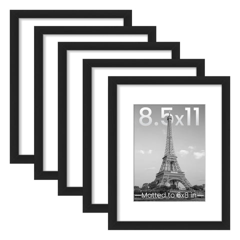 upsimples five-frame set in black for wall display of 8.5x11 photos without mat