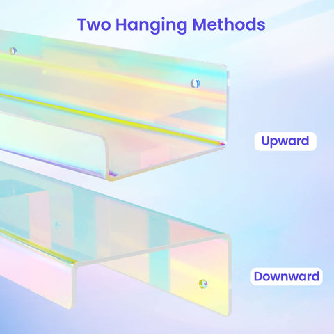 Upsimples iridescent shelf front lip prevents items from slipping.