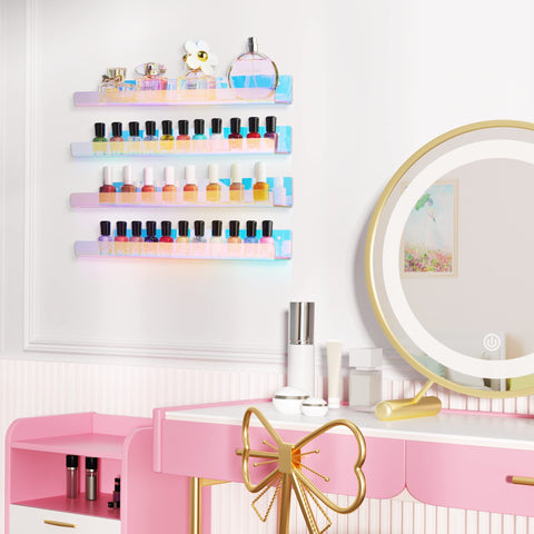 Upsimples iridescent shelves include hardware for quick secure installation.