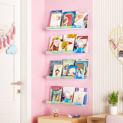 Upsimples iridescent wall shelf creates space-saving organization in any room.