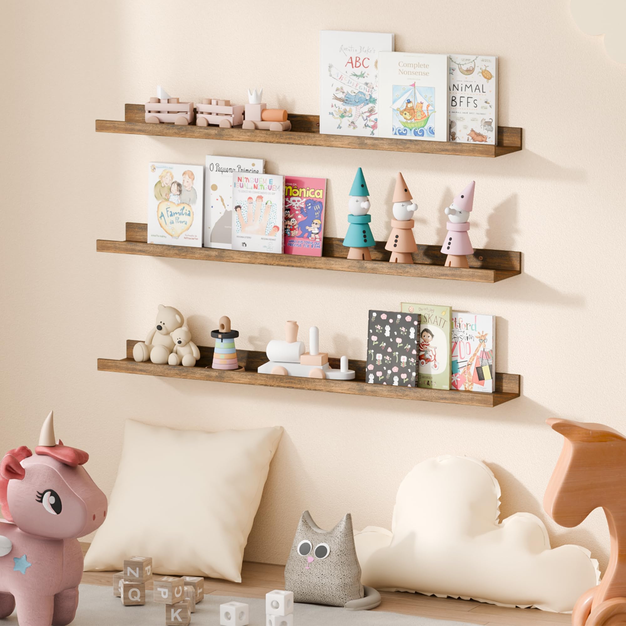 upsimples wooden shelves add natural texture to kitchen or hallway.