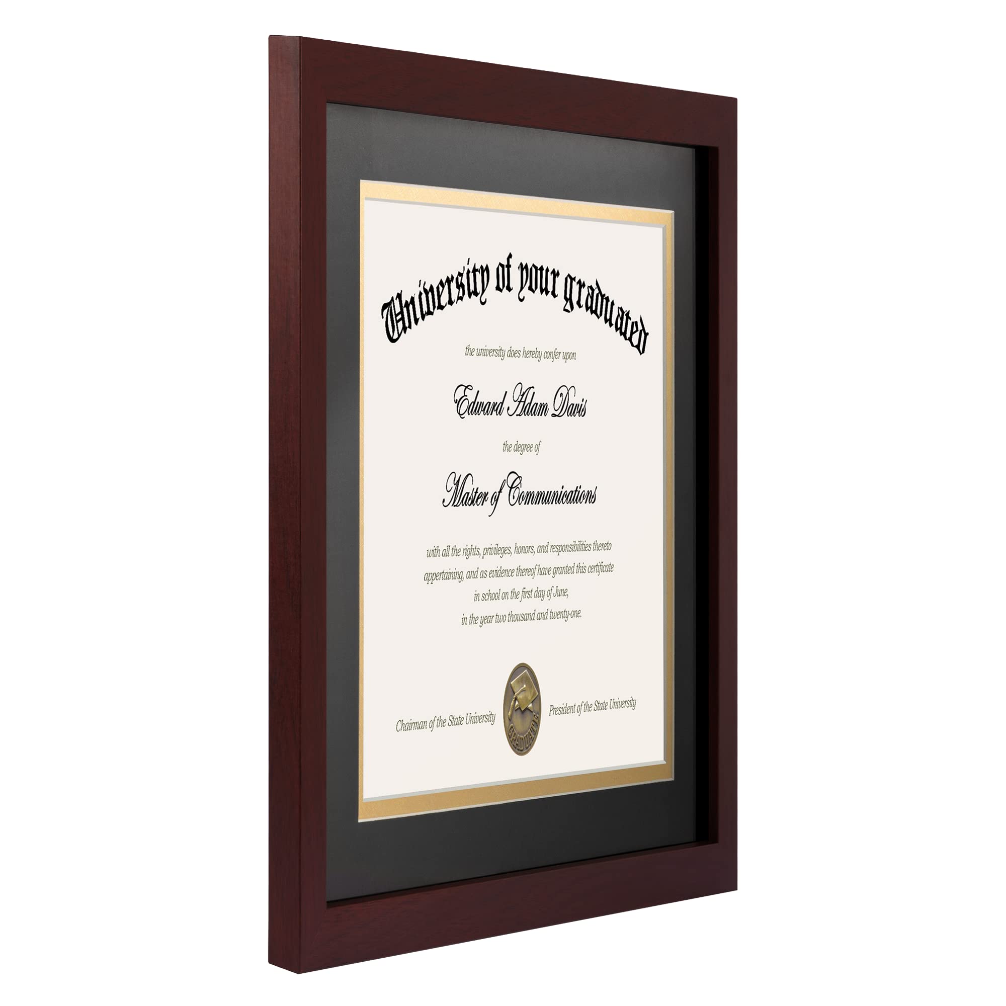Upsimples mahogany double mat detail for refined certificate presentation.