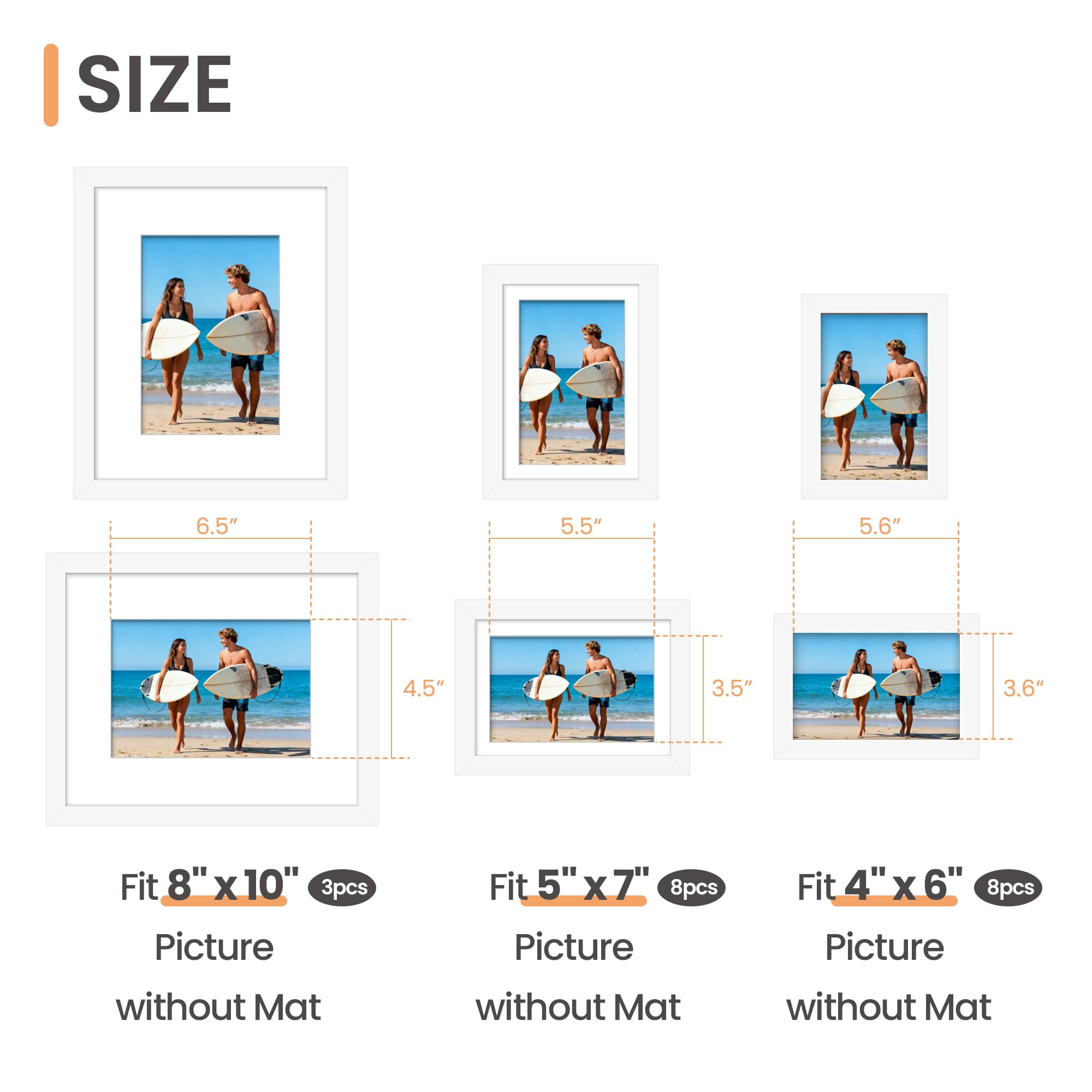 upsimples multi-size frames in 8x10, 5x7, and 4x6 for flexible wall layouts.