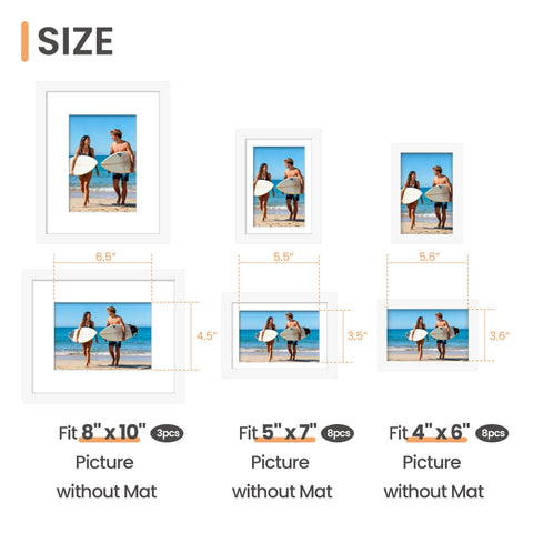 upsimples multi-size frames in 8x10, 5x7, and 4x6 for flexible wall layouts.