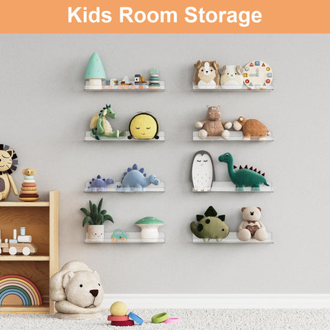 upsimples nursery shelves help organize toys and books.