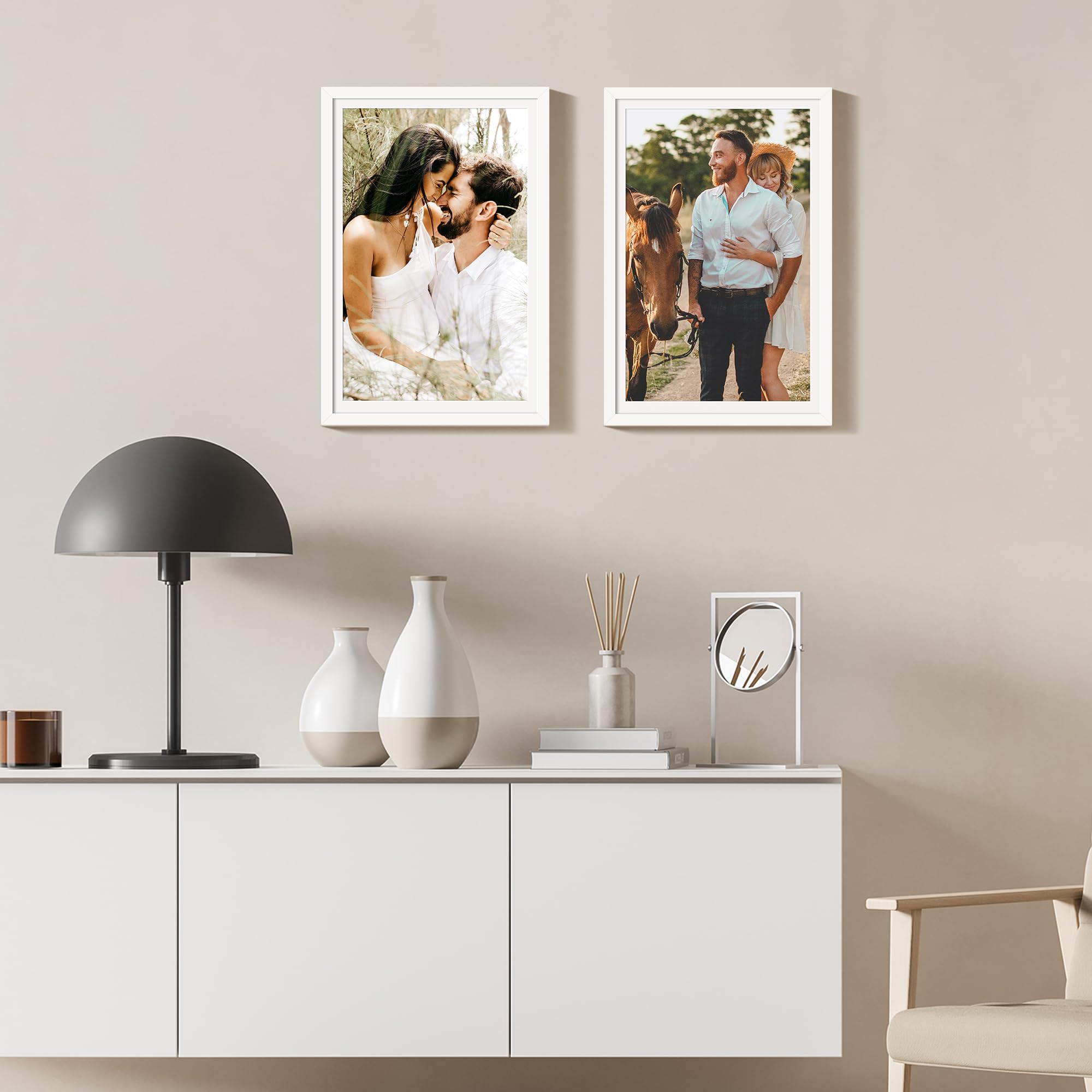 upsimples white frame showing compatibility with 11x17 posters using a mat