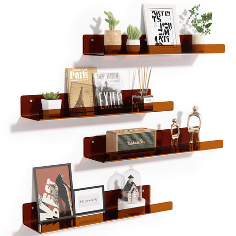 Upsimples wall-mounted shelves displaying organized items over multiple layers.