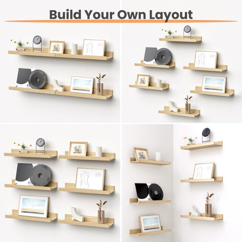 upsimples wall-mounted wood shelves in living room for stylish storage