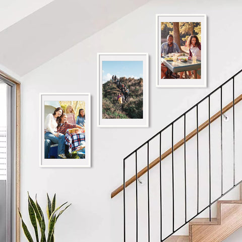 Upsimples white frame with mat supports 14x20 photos for flexible display