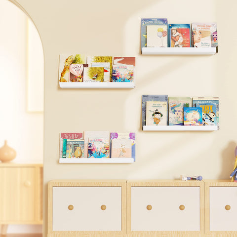 upsimples white shelves arranged in rows or staggered for decor