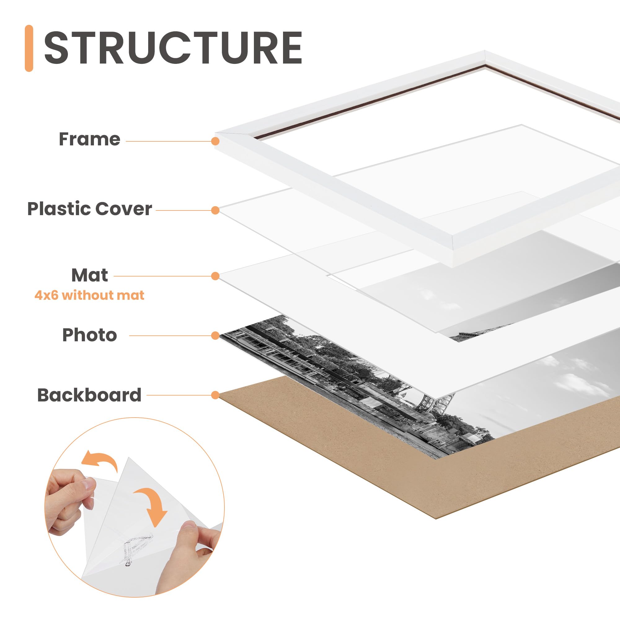 upsimples wood frame with clear plastic cover protecting memories without glass risk.