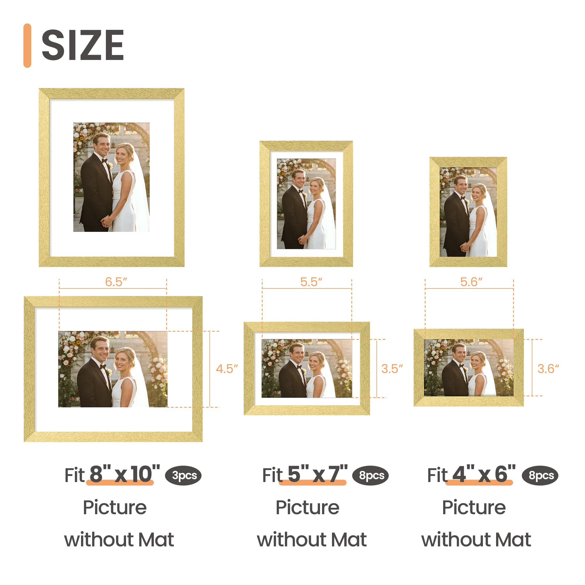 Upsimples wooden collage frame front view features warm gold finish.