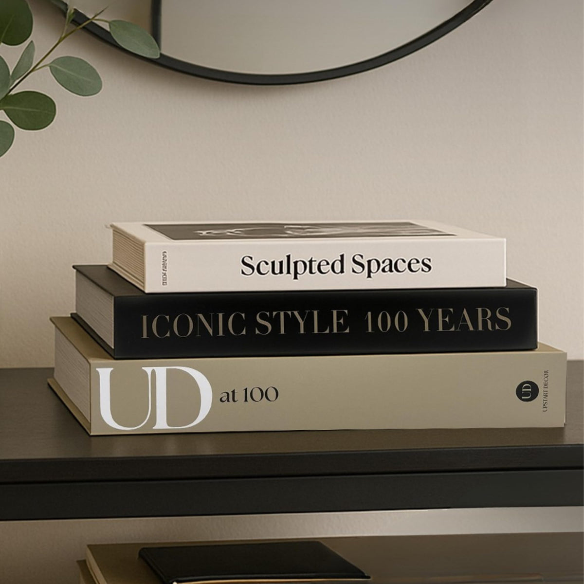Upstart Decor aesthetic books set front view with hidden storage for remotes and coasters.