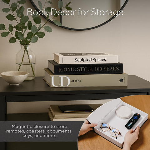 Upstart Decor books set used as mantle decor with a stable display surface.
