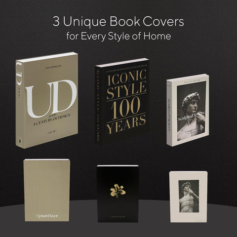 Upstart Decor books set styled on a shelf for cohesive shelving styling.