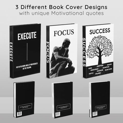 Upstart Decor motivational faux books on a desk encourage focus.